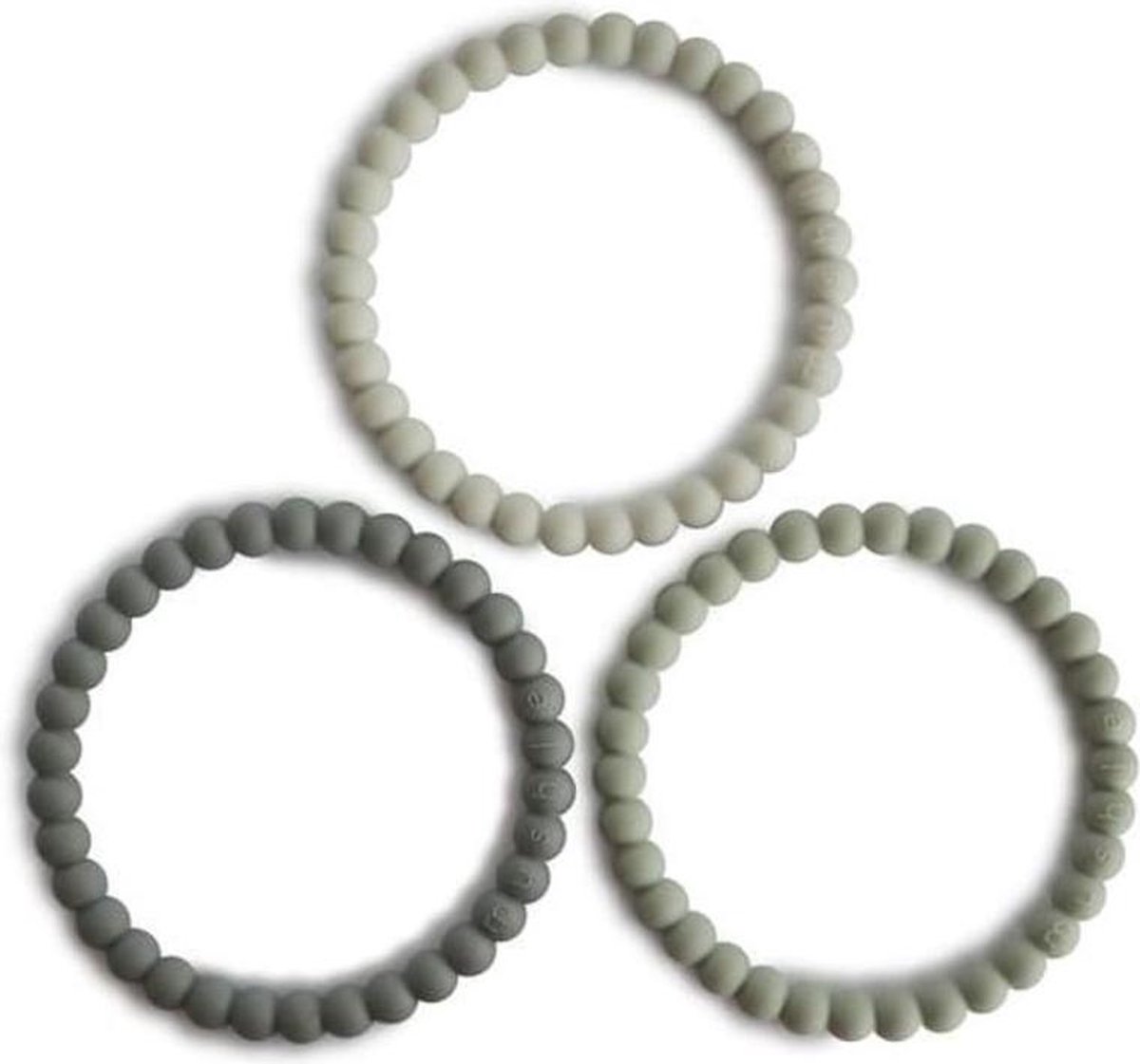 Mushie Set 3 Siliconen Bijtringen Bracelet | Green Tea/Cool Gray / Sea Salt